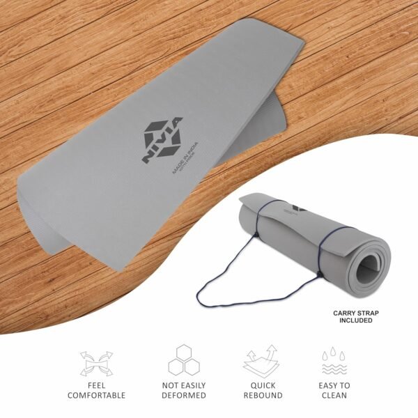 Nivia Anti Skid Yoga Mat For Men & Women, Exercise Mat for home workout, Yoga Mat for Women, Gym Exercise Mat (180x60x0.4CM) Grey - Image 2