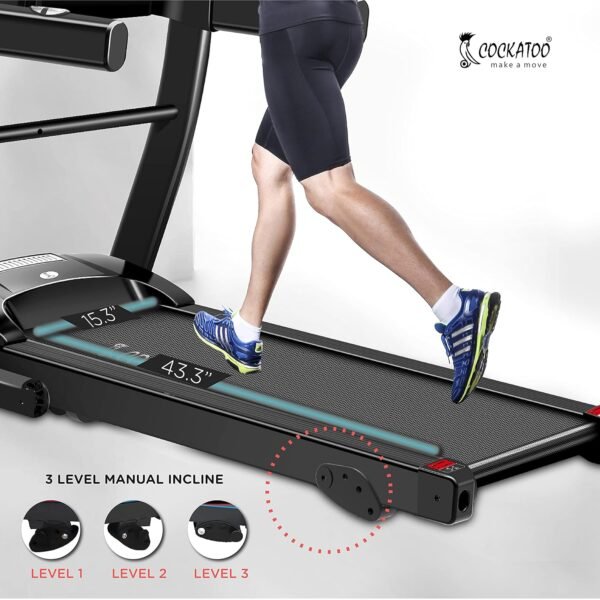 Cockatoo CTM-05 3HP Peak DC Motorized Treadmill for Home, with 3 Level Manual Incline, Max Speed 14 Km/Hr., Max User Weight 90 Kg, Black (DIY, Do It Yourself Installation, Black) - Image 3