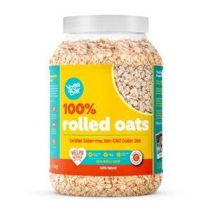 Yogabar 100% Rolled Oats 1 kg Jar | Premium Golden Rolled Oats, Gluten Free Oats with High Fibre, Non GMO | Healthy Food with No Added Sugar | Diet Food for Weight Management – 1 kg Jar