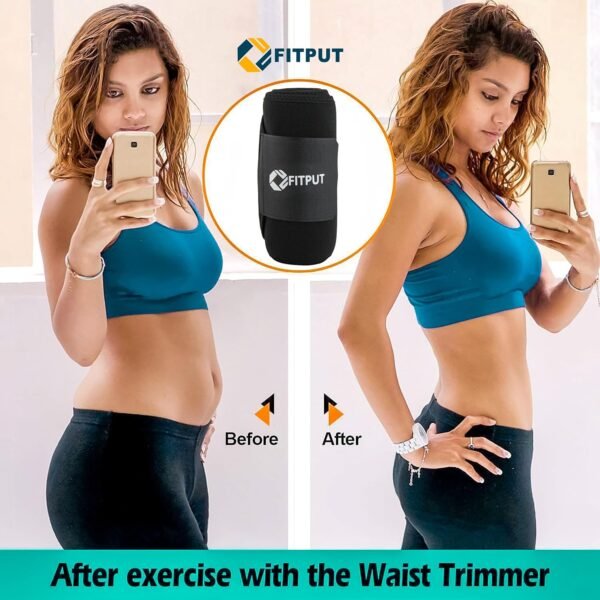 FITPUT Sweat Belt for Men Made of Neoprene with Pocket, Stomach Belt for Men and Women Non-Tearable, Sauna Belt for Weight Loss Exercise Fitness Waist Trainer, Sweat Slim Belt for Men (Black) - Image 2