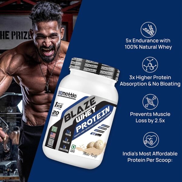swasthum Getmymettle Blaze Whey Protein|24G Protein|10.66G Bcaa|8.09G Glutamine|100% Natural Whey, Lean Muscle Growth, With Digestive Enzyme And Advanced D.E Formula|Whey Protein (Malai Kulfi, 2Kg) - Image 4