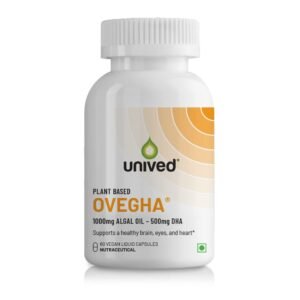 Unived Ovegha Vegan Omega-3 DHA | 1000mg Algae Oil 500mg DHA Per Serving (highest DHA/serving) | for Heart, Hair, Skin, Joint, Brain & Eye Health | 60 Vegan Capsules