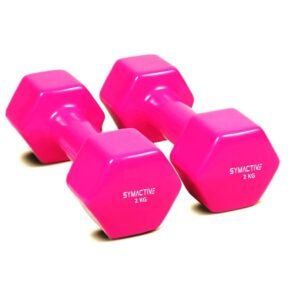 Amazon Brand – Symactive Vinyl Coated Fixed Dumbbell for Gym Exercises, Set of 2, 2 kg