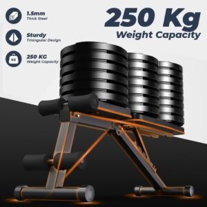 Flexnest Flexbench EZ Foldable Gym Bench Incline, Decline with Resistance Ropes & Flat 250 Kg Capacity Fitness Gym Bench For Home Workout, Premium Leather Adjustable Multi-Purpose Machine – Black