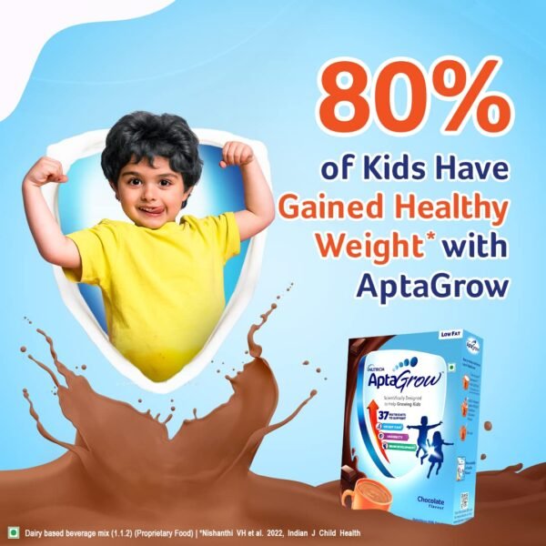 AptaGrow Milk Drink Powder for Kid s Height Gain, Immunity & Brain Development, Nutritious & Tasty Chocolate Flavor, 400g | 37 Nutrients | Prebiotics | Low Fat | Veg - Image 2
