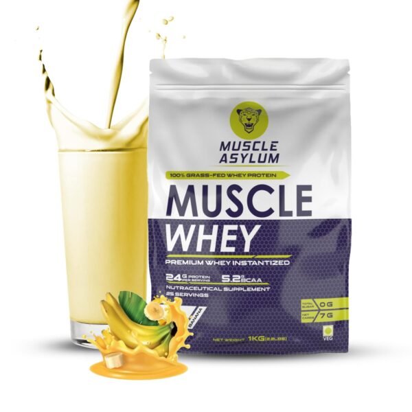Muscle Asylum Premium Whey Protein l 1kg, 25 Servings l Banana l With Genuine Lab Reports l Muscle Building & Recovery | Increased Muscle