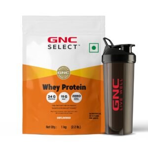 GNC Whey Protein Blend With Free Shaker | 2.2 LBS (1KG) | Unflavoured |24 Gm Protein| Digestive Enzyme For Better Digestion | Faster Muscle Recovery | Boosts Strength & Endurance | Zero Added Sugar | Builds Lean Muscles | Formulated In USA | Imported