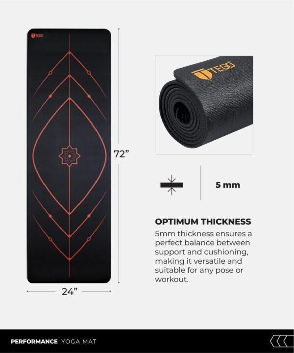 TEGO Stance Truly Reversible Yoga Mat with GuideAlign - 5-6mm Thick (Black Orange Without Bag)72x24 Inch-Exercise, Anti Slip, Grippy for men,women,kids - Image 4