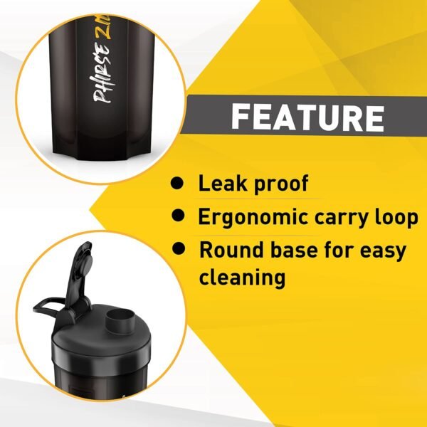 MuscleBlaze Phirse Zidd Kar, Shaker (Black, 650ml) | Leakproof, BPA-Free Blender Bottle | Ideal for Whey Protein, Preworkout & BCAA Shakes - Image 3