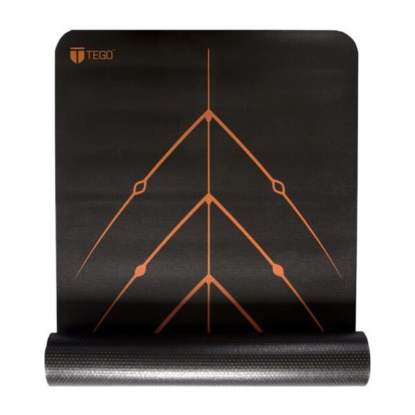 TEGO Stance Truly Reversible Yoga Mat with GuideAlign - 5-6mm Thick (Black Orange Without Bag)72x24 Inch-Exercise, Anti Slip, Grippy for men,women,kids
