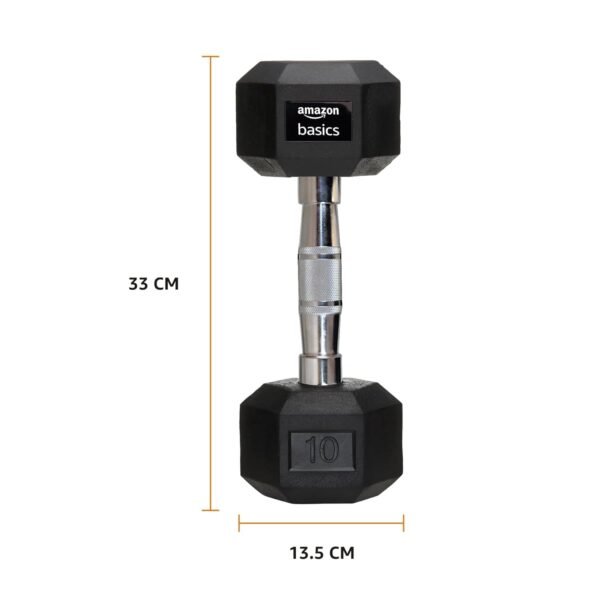 Amazon Basics Rubber Encased Hex Dumbbell Weight Set of 2, 2 X 10 Kg, 20 Kgs - Image 6