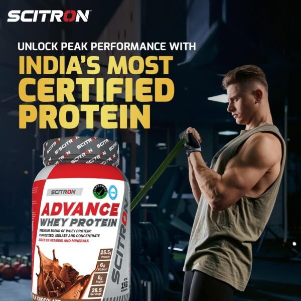 Scitron Advance Whey Protein 1Kg (28.5 Servings, 25.5g Protein, 5g BCAAs, 0g Sugar, 20 Vitamins & Minerals) Certified by Labdoor, USA | Sourced from Glanbia Nutrition | Certified by Informed Choice - Image 4