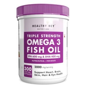 HealthyHey Sports Omega 3 Fish Oil | Omega 3 Fish Oil Capsules For Women and Men – 300 Softgels (EPA 600 – DHA 400)