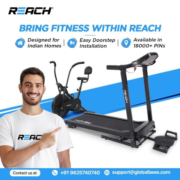 Reach T-901 7 HP Peak DC Motor Premium Treadmill | Automatic Incline with Powerful Motor | Home Exercise & Running Machine | LCD display with 24 Preset Programs | 24 km/hr Max User Weight 130 Kgs - Image 6