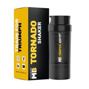 MuscleBlaze Tornado Gym Shaker (Black, 500ml) | Sipper Bottle with Extra Compartment | Leakproof, BPA Free Protein Shaker