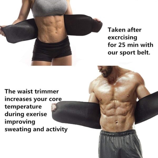 5 O' CLOCK SPORTS Sweat Slim Belt for Fat Loss, Weight Loss and Tummy Trimming Exercise for Both Men and Women Black - Image 2
