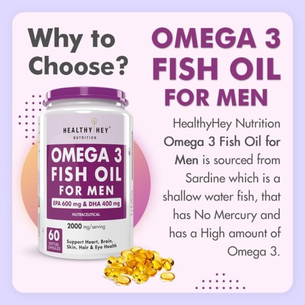 HealthyHey Nutrition Omega 3 Fish Oil for Men - 2000 Mg/serving - 60 Softgel Capsules (600 EPA & 400 DHA) - Image 7