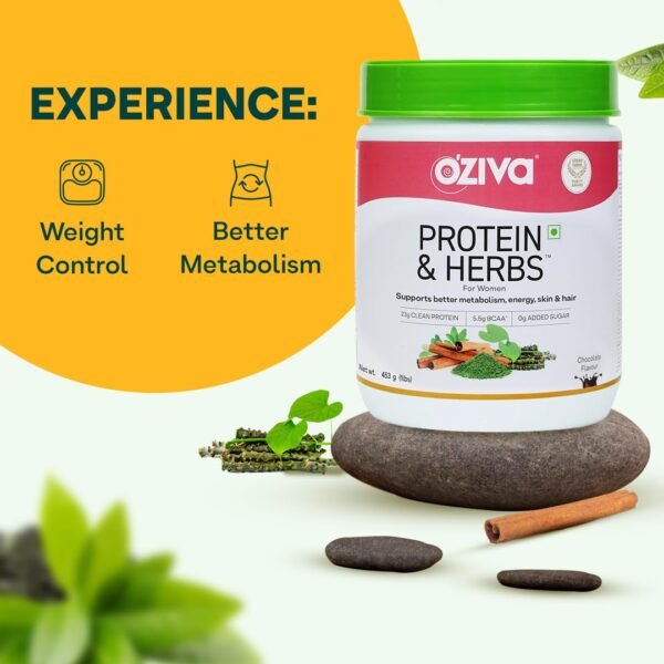 OZiva Protein & Herbs for Women (Mango) to Reduce Body Fat, Manage Weight & Metabolism | Protein Powder for Women with 23g Whey Protein, No Added Sugar, Certified Clean 1lbs - Image 2