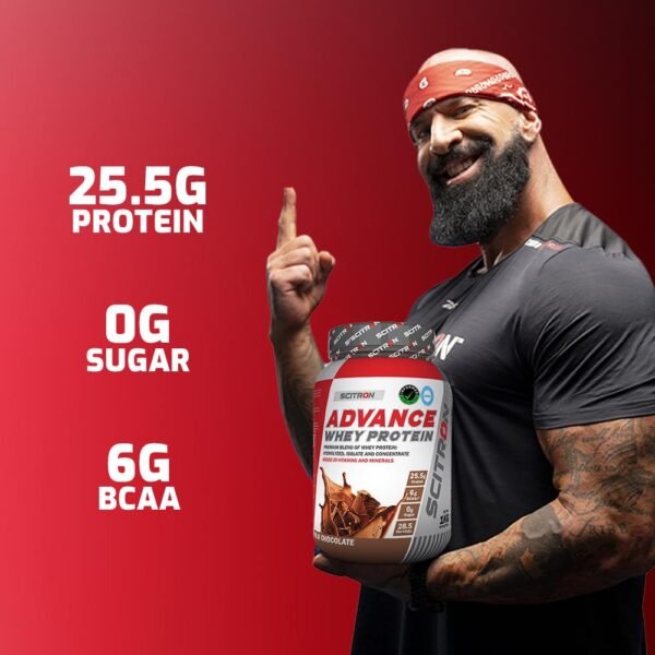 Scitron Advance Whey Protein 1Kg (28.5 Servings, 25.5g Protein, 5g BCAAs, 0g Sugar, 20 Vitamins & Minerals) Certified by Labdoor, USA | Sourced from Glanbia Nutrition | Certified by Informed Choice - Image 6