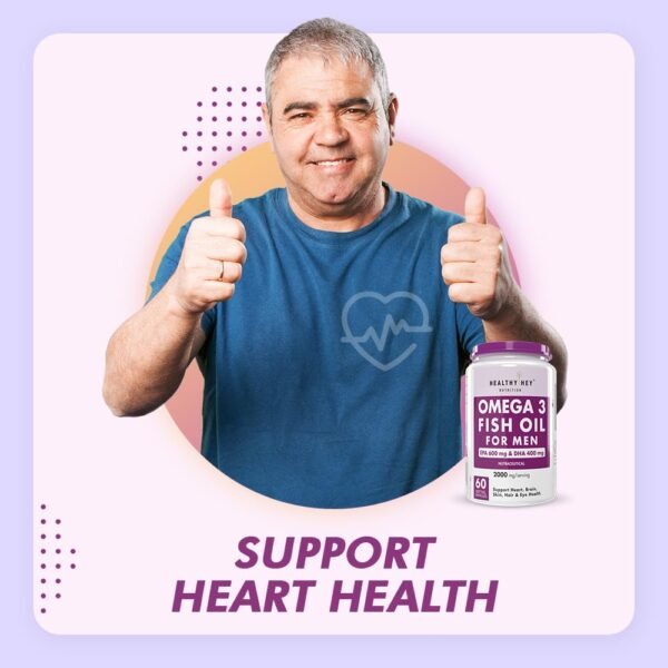 HealthyHey Nutrition Omega 3 Fish Oil for Men - 2000 Mg/serving - 60 Softgel Capsules (600 EPA & 400 DHA) - Image 3