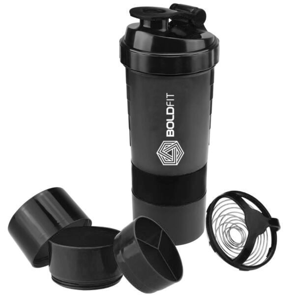 Boldfit Spider Gym Shaker Bottle, Shakers for Protein Shake with 2 Storage Compartment Gym protein shaker for workout (High Density Polyethylene, Pack of 1, Black) - Image 2
