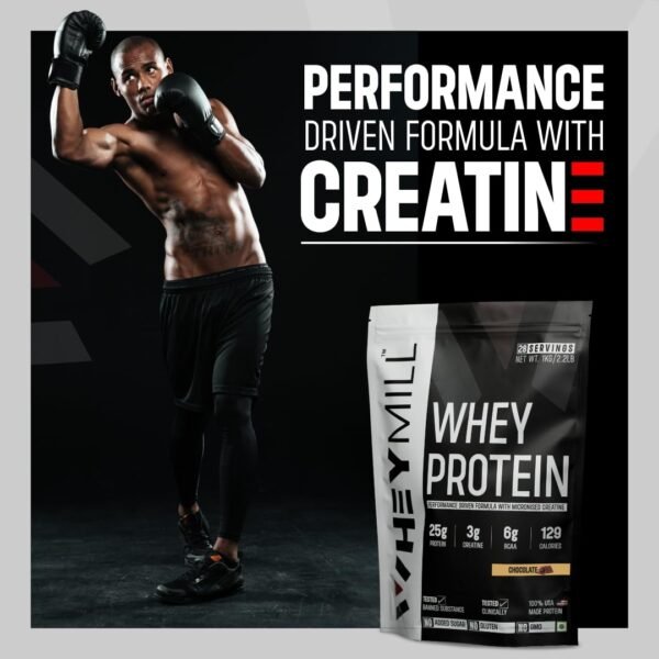 WHEYMILL 100% Whey Protein | 25g Protein, 3g Creatine, 6g BCAA | Easy Mixing, Low Carbs Whey Protein Supplement Powder for Men, Women & Athletes (1 Kg/2.2lb | 28 Servings | Chocolate) - Image 2