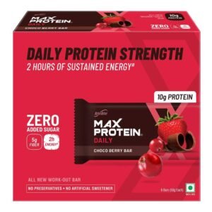 RiteBite Max Protein Daily Choco Berry Protein Bars with 10g Protein, 5g Fiber & 21 Vit. & Minerals | 0 Added Sugar, No Cholesterol & Trans Fat For Upto 2h of Energy, Healthy Snack, 50g (Pack of 6)