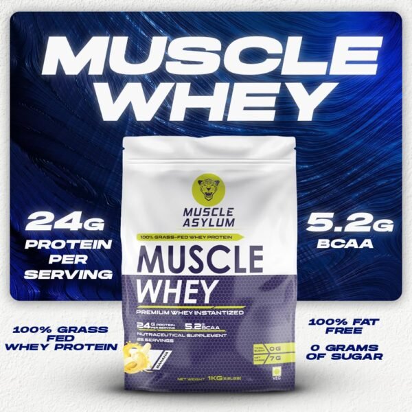 Muscle Asylum Premium Whey Protein l 1kg, 25 Servings l Banana l With Genuine Lab Reports l Muscle Building & Recovery | Increased Muscle - Image 4