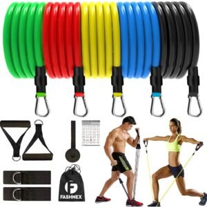 Fashnex Resistance Bands Set for Exercise, Stretching and Workout Toning Tube Kit with Foam Handles, Door Anchor, Ankle Strap and Carrying Bag for Men, Women