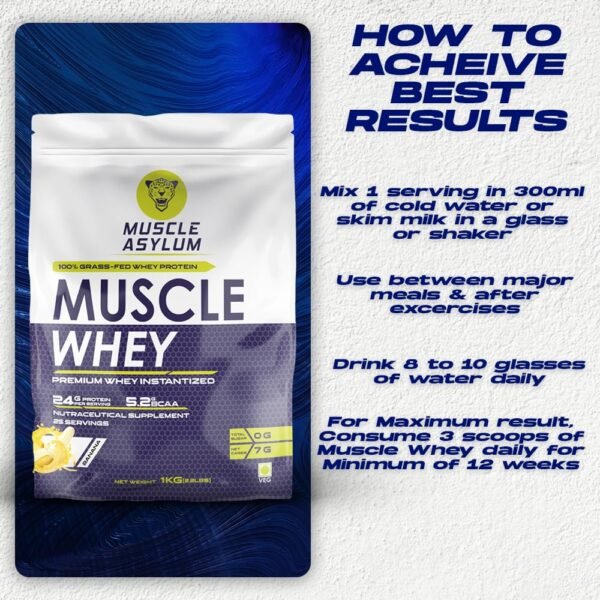 Muscle Asylum Premium Whey Protein l 1kg, 25 Servings l Banana l With Genuine Lab Reports l Muscle Building & Recovery | Increased Muscle - Image 6