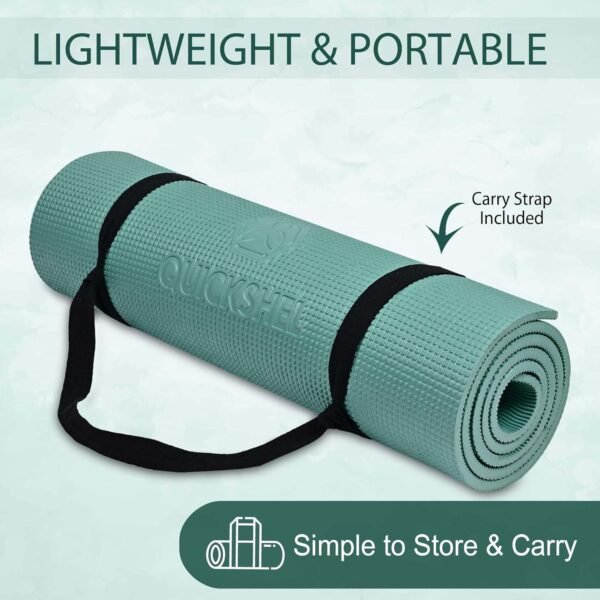 Quick Shel Extra Thick 8mm Thickness Yoga mats Exercise Mat Anti-Skid Water/Dirt Proof Lightweight easy to Carry for home and gym workouts for men women children with Carry Strap (Army Green) (2fts x 6fts) - Image 2
