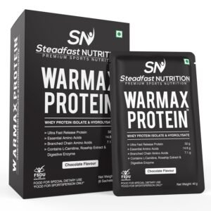 Steadfast Nutrition Warmax Whey Isolate & Hydrolysate Protein Powder | 32g Ultra Fast Release Protein for Muscle Recovery with L-Carnitine, EAAs, BCAAs and Rose Hip Extract (Chocolate, 6 sachets)