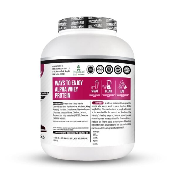 swasthum Mettle Alpha Whey Protein|35.06G Protein|No Added Sugar|100% Whey|High Content Of Bcaa|Whey Protein(Belgian Chocolate, 2Kg) - Image 3