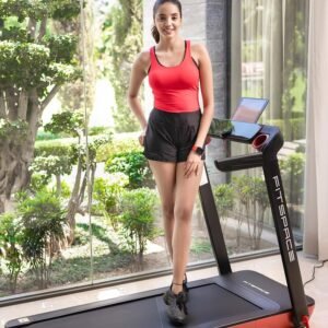 Fitspace Foldable Treadmill for Home – Wider Running Track – 10 Level Auto Incline, LED Display and Bluetooth Speaker – Portable Treadmill for Home Gym. (No Installation Needed)