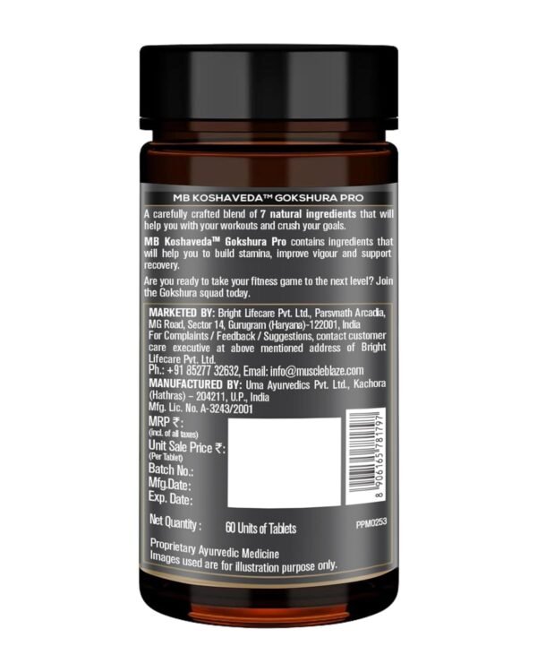 Koshaveda by MuscleBlaze Gokshura Pro (60 Tablets) | With 6 Ayurvedic Herbs, Builds Stamina & Supports Recovery - Image 3