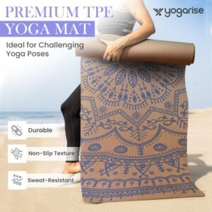 Yogarise Perfumed TPE Yoga Mat with Mandala Print and Carry Bag for Men and Women, Non-Slip Texture, Extra Wide & Thick TPE Exercise Mat For Home, Pilates, Gym & Fitness, Durable, Sweat-Resistant (6mm, Brown)