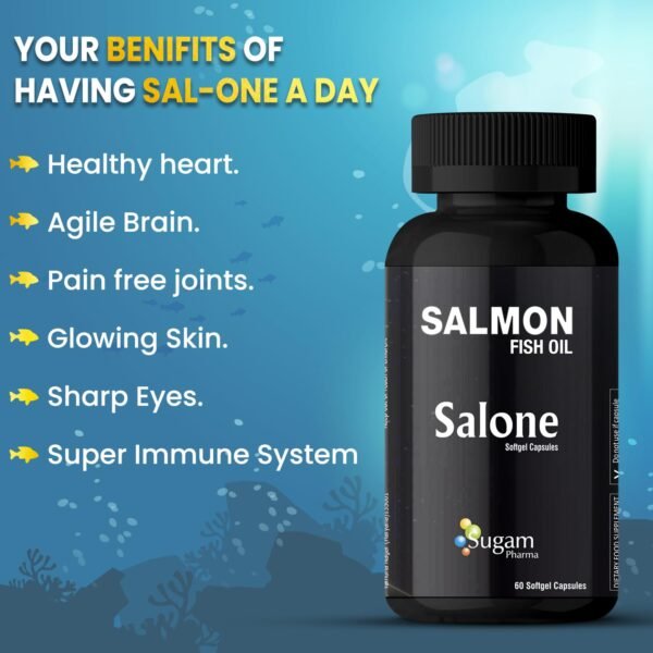 Sugam Pharma (Omega 3 1500mg) Salone Salmon Omega 3 Fish Oil Capsules: Triple Strength- Omega 3 1500mg with EPA 540mg and DHA 360mg - Vital for Heart, Brain, Skin and Joint Health. - Image 4