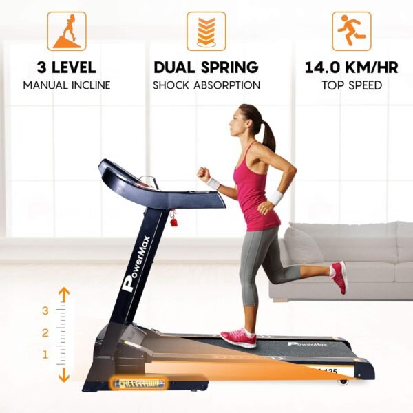 PowerMax Fitness TDA-125 SERIES (4.0HP Peak) Motorized Foldable, Electric Treadmill【LCD Display | BMI | Spring Resistance】Running Machine for Max Pro-Workout by Walk, Run & Jog at Home - Image 4