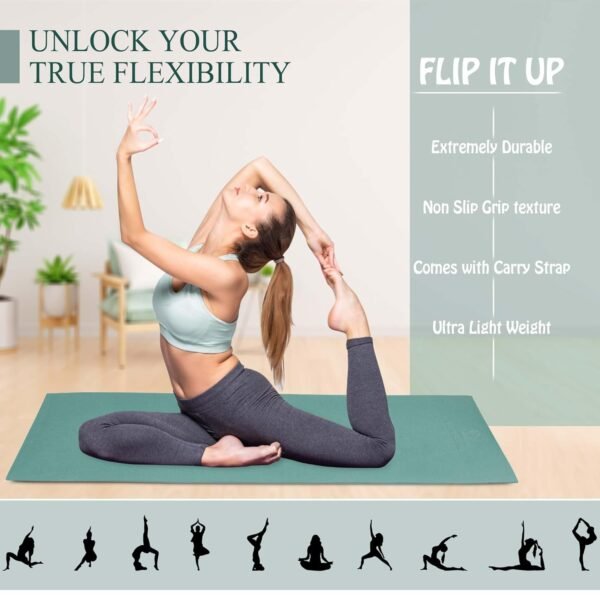 Quick Shel Extra Thick 8mm Thickness Yoga mats Exercise Mat Anti-Skid Water/Dirt Proof Lightweight easy to Carry for home and gym workouts for men women children with Carry Strap (Army Green) (2fts x 6fts) - Image 7