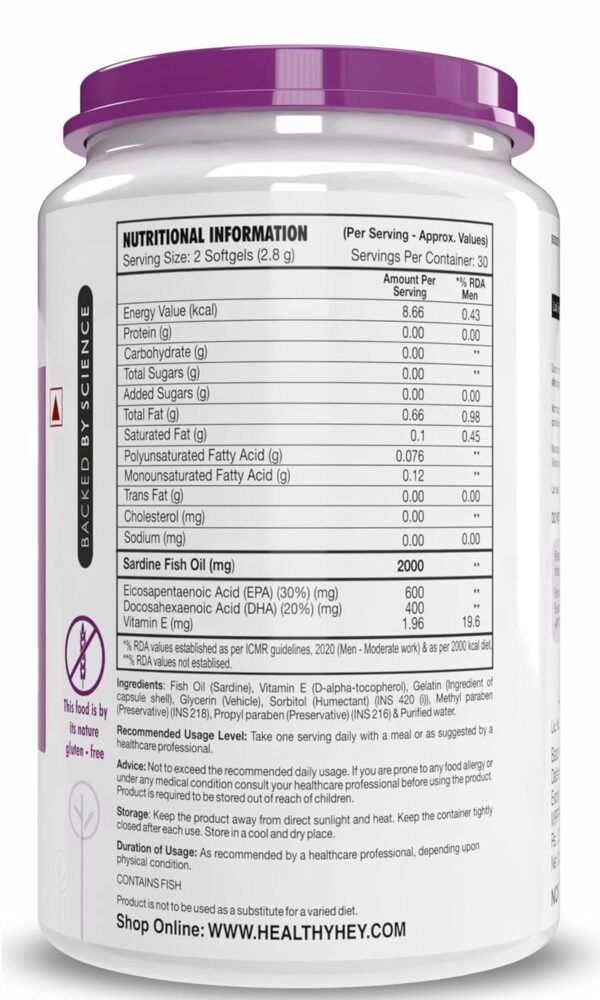 HealthyHey Nutrition Omega 3 Fish Oil for Men - 2000 Mg/serving - 60 Softgel Capsules (600 EPA & 400 DHA) - Image 2
