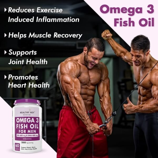 HealthyHey Nutrition Omega 3 Fish Oil for Men - 2000 Mg/serving - 60 Softgel Capsules (600 EPA & 400 DHA) - Image 6