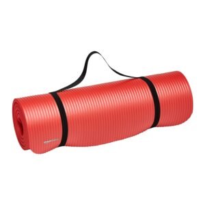 Amazon Basics 13mm Extra Thick NBR Yoga and Exercise Mat with Carrying Strap, Red