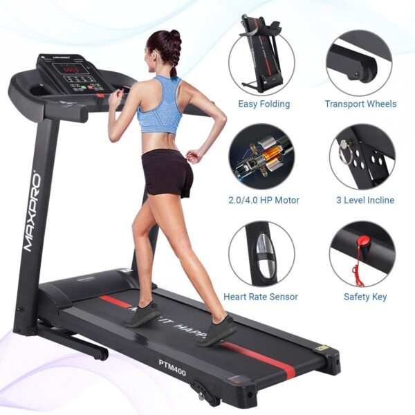 WELCARE Maxpro Ptm400 2Hp (4 Hp Peak) Dc Motor Foldable Treadmill with Free Diet Plan,Home Use Cardio Treadmill,Max Speed 12.8Km/Hr,Led Display,Max.User Weight 110Kgs,Free Installation Assistance - Image 3