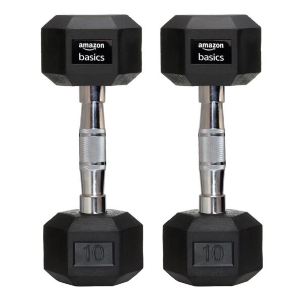 Amazon Basics Rubber Encased Hex Dumbbell Weight Set of 2, 2 X 10 Kg, 20 Kgs