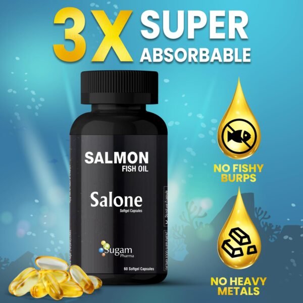 Sugam Pharma (Omega 3 1500mg) Salone Salmon Omega 3 Fish Oil Capsules: Triple Strength- Omega 3 1500mg with EPA 540mg and DHA 360mg - Vital for Heart, Brain, Skin and Joint Health. - Image 6