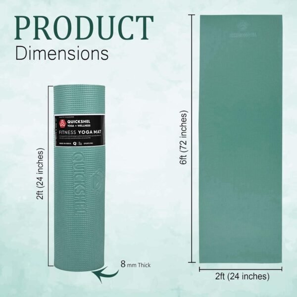 Quick Shel Extra Thick 8mm Thickness Yoga mats Exercise Mat Anti-Skid Water/Dirt Proof Lightweight easy to Carry for home and gym workouts for men women children with Carry Strap (Army Green) (2fts x 6fts) - Image 4