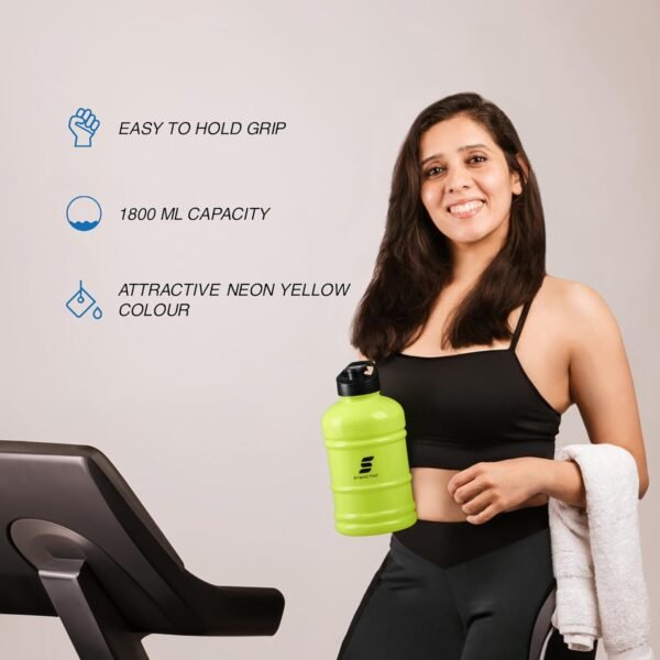 Amazon Brand - Symactive Leakproof Unbreakable Gym Protein Shaker Gallon Bottle with Carry Loop, BPA-Free (Colour: Neon Yellow, 1800 ml),Plastic - Image 3