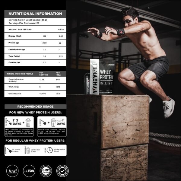 WHEYMILL 100% Whey Protein | 25g Protein, 3g Creatine, 6g BCAA | Easy Mixing, Low Carbs Whey Protein Supplement Powder for Men, Women & Athletes (1 Kg/2.2lb | 28 Servings | Chocolate) - Image 5