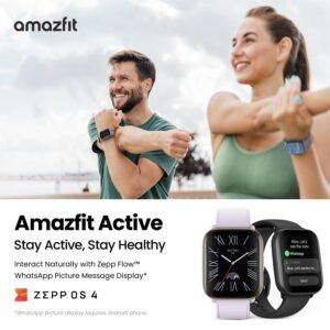 Amazfit Active 42mm AMOLED Smart Watch, Built in GPS, 14day Battery, 5ATM Water Resistant, For iOS & Android, Accurate Readings, BT Calling, Track Menstrual Cycle, Temperature Sensor (Lavender Purple)