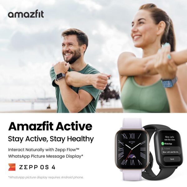 Amazfit Active 42mm AMOLED Smart Watch, Built in GPS, 14day Battery, 5ATM Water Resistant, For iOS & Android, Accurate Readings, BT Calling, Track Menstrual Cycle, Temperature Sensor (Lavender Purple) - Image 2